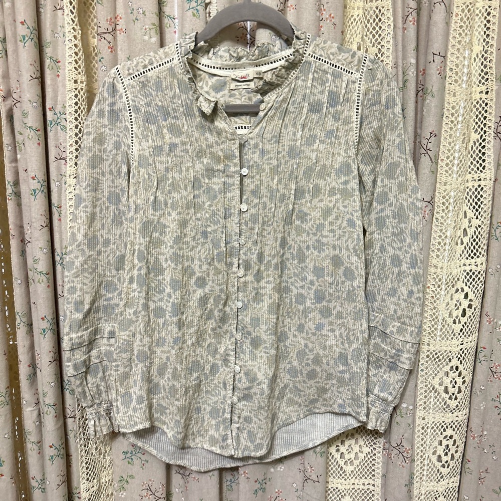 Faherty Organic Cotton Floral‎ Button Down Top Cottagecore Shabby Chic Size XS